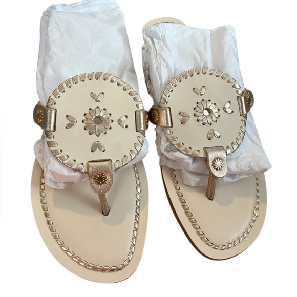 NIB Jack Rogers Collins Flat Leather Sandals, Ivory & Platinum, Size 9 - Picture 5 of 7